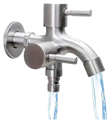 Produktbild von 1/2 Zoll Doppel Wasserhahn, Universeller Doppel Auslaufhahn, Garten Auslaufhahn Kugelhahn, Edelstahl Multifunktions Wasserhahn, Doppelanschluss und Schlauchtülle, für Waschmaschine, Küche, Garten, Bad
