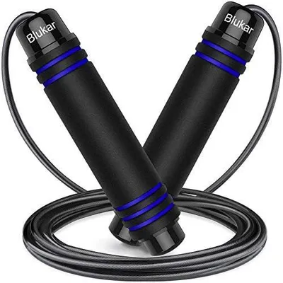 Produktbild von Blukar Springseil, Speed Rope Verstellbar mit Hautfreundlichen Schaum Griffe, 3 Meter Länge Einstellbar, Rutschfest und Ideal für Fitness & Ausdauer & Seilspringen, geeignet für Erwachsene