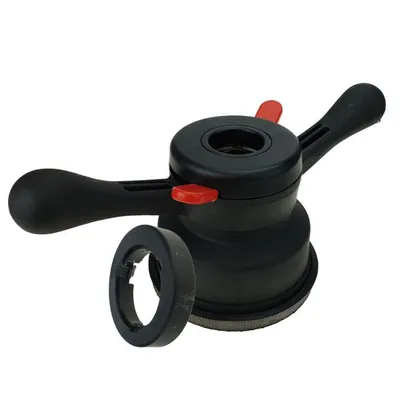 A black wheel balancer accessory with red accents and a separate black ring accessory against a white background.