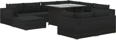 Produktbild von vidaXL 10-tlg. Garten-Lounge-Set mit Auflagen Poly Rattan Schwarz