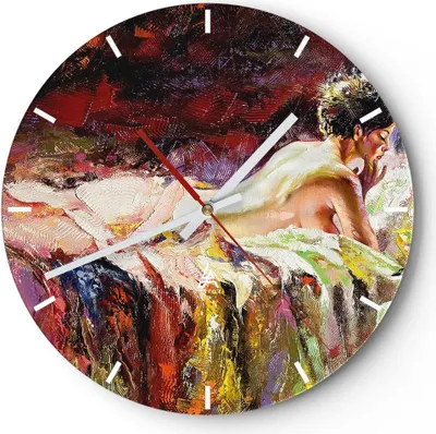 Produktbild von Wanduhr - Rund - Glasuhr - Frau Modell - 40x40cm - Schleichendes Uhrwerk - Lautlos - zum Aufhängen bereit - Dekoration Modern - Wanddekoration aus Glas - C3AR40x40-3534