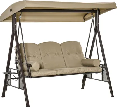 Produktbild von 3-Sitzer Hollywoodschaukel Gartenschaukel mit Sonnendach Kissen Metall Polyester Khaki 116 x 206 x 183 cm