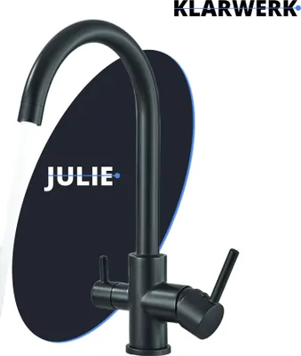 Produktbild von JULIE | 3 Wege Premium Schwarz matt Trinkwasser Armatur | Edelstahl Osmose Wasserhahn Küche | Mischbatterie - 360 Grad drehbar | Filter 3 Anschlüsse