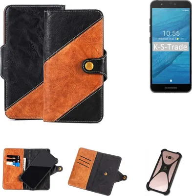 Produktbild von K-S-Trade Handyhülle Schutzhülle Bookstyle Case Wallet-Case kompatibel mit Fairphone Fairphone 3 Handy Cover Bumper Klapphülle schwarz hellbraun 1x