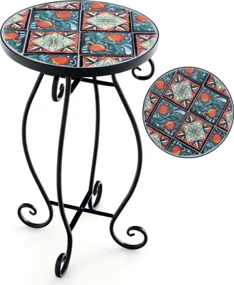 Zdjęcie produktu dla Stolik boczny COSTWAY ∅30x50cm, stolik mozaikowy okrągły, stolik ogrodowy bistro, wykonany z metalu, ceramiki, kolorowy