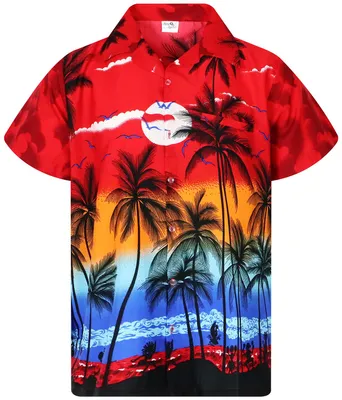 Produktbild von King Kameha Hawaiihemd "Beach" in Rot Herren Hawaii-Hemd Kurzarm Front-Tasche Stylish
