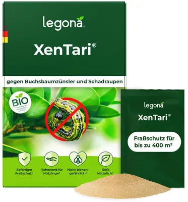 Produktbild von Legona XenTari Buchsbaumzünsler Spritzmittel, 10 x 2 g, bis zu 400 m², Bacillus thuringiensis, Zünslerfrei und Raupenfrei
