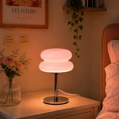 Produktbild von Nachttischlampen, LED Tischlampe, USB-Stecker, Dimmbare kuppelförmige Tischleuchte, 3 Lichtfarben Schreibtischlampe, Dekotischlampe Rosa