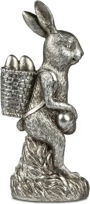 Produktbild von Tierfigur Hase , Antik Silberfarben, 24 cm, Stolzer Hase Skulptur - Dekoration für Ostern
