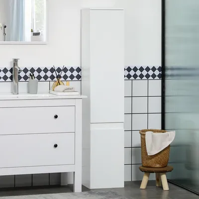 Obrázek produktu pro Skříňka do koupelny Sweiko, 5 přihrádek, skryté úchytky, bílá, rozměry 30 x 28 x 152,5 cm
