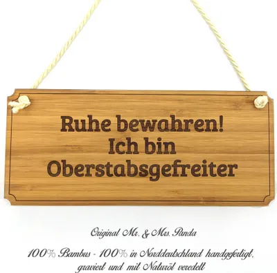Produktbild von Mr. & Mrs. Panda Schild Oberstabsgefreiter - Geschenk, Rente, Firmenschild, Geschenkidee, Türschild, Graviert, Berufsschule, Dekoschild, Landhaus, Shabby, Werbeschild