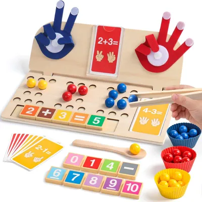 Productafbeelding van Houten rekentafel, geschikt voor kinderen vanaf 4 jaar. Montessori-methode voor het leren van getallen. Begrijpen van optellen en aftrekken