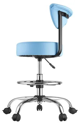 Image de SucceBuy, tabouret de travail réglable en hauteur, avec dossier et siège en similicuirPolyuréthaneergonomique, pivotant à 360°, idéal pour les cabinets dentaires, les salons de beauté et les cliniques, couleur bleue