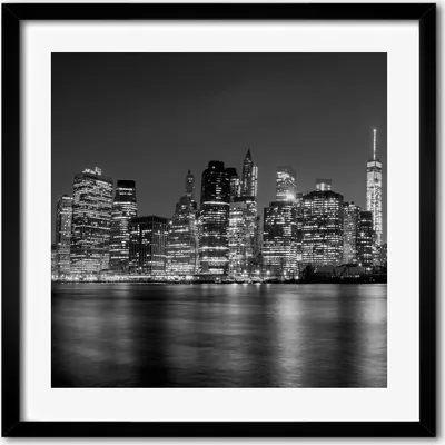 Produktbild von Bild - 50 cm x 50 cm - MDF - Rahmen, Wandkunst - Manhattan bei Nacht
