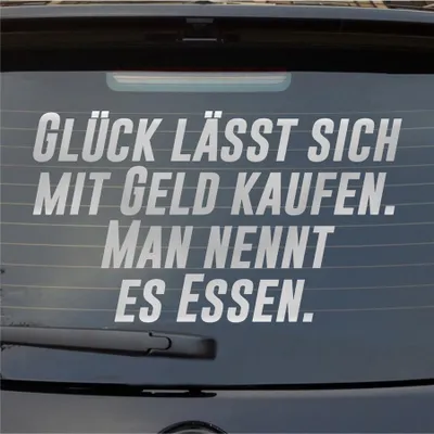 Produktbild von Heckscheibenaufkleber Glück lässt sich mit Geld kaufen. Man nennt es Essen. 55x32 cm Silber Auto Aufkleber Sticker