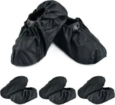 Image de Couvre-chaussures réutilisables et imperméables, lot de 4, antidérapants, noirs, pour une utilisation intérieure et extérieure