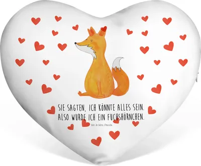 Produktbild von Mr. & Mrs. Panda Sofakissen Einhorn Fuchs - Weiß - Geschenk, Füchse, Kuschelkissen, Unicorn, Herz Kissen, dekoartikel, Einhörner, Dekokissen, Fuchshörnchen, Unicorns
