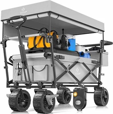 Produktbild von Famanu Handwagen mit Dach und Tragetasche - 80 kg Tragkraft und 360° drehbare Räder
