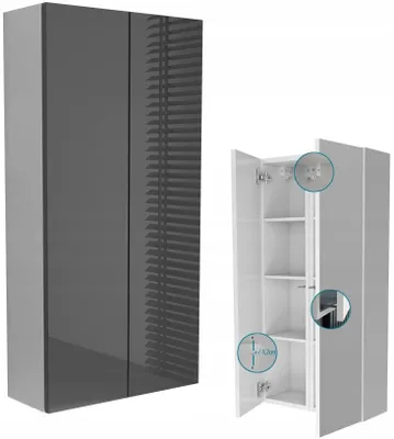 Zdjęcie produktu dla szafka łazienkowa wisząca 50 szafka do łazienki 50x100x25 szary połysk