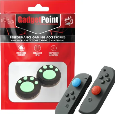 Produktbild von Thumbgrips - Thumb Grips voor Nintendo Switch Joy-Con Controllers - Gaming Thumbgrips - Performance Anti-Slip Thumbsticks - Bescherming Accessoires - Pootjes - Zwart met Lichtgroen -