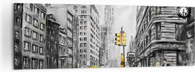 Produktbild von Bild auf Leinwand - Leinwandbild - Stadt Taxi Wolkenkratzer Illustration - 160x50cm - Wand Bild - Wanddeko - Leinwanddruck - Bilder - Kunstdruck - Leinwand bilder - Wandkunst - AB160x50-3148