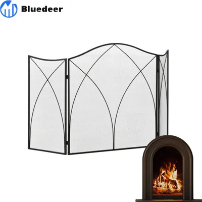 Produktbild von Kaminschutzgitter – Klappbares Kamingitter mit 3 Paneelen – Ofenschutzgitter – Funkenschutzgitter für Wohnzimmer – Metall – 126 x 76 cm – Schwarz