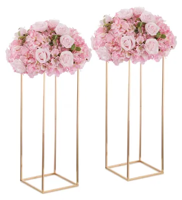 Goldener Blumenständer 80 cm, 2 Stück, Säulenvase, Metall, für Hochzeit & Deko