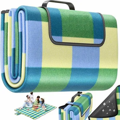Produktbild von Famanu Picknickdecke XXL, 200 x 200 cm, wärmeisolierend, wasserabweisend, mit Traggriff, blau