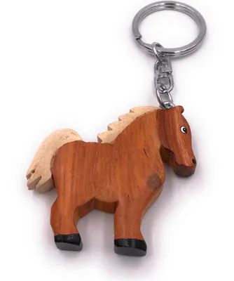 Produktbild von Onwomania Schlüsselanhänger aus Holz Pferd Pony dunkel Nutztier Bauernhof Ross Anhänger Charm