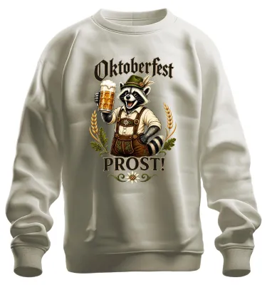 Productafbeelding van , PROST, wasbeerprint, leren broek, traditioneel shirt, dirndl, sweatshirt, trui, natuur, maat XL