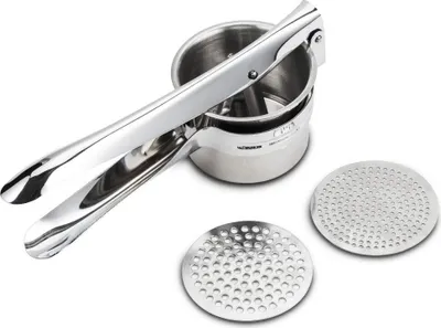 Produktbild von NAVA Kartoffelpresse / Gemüsepresse / Obstpresse aus STAHL mit auswechselbaren Einsätzen