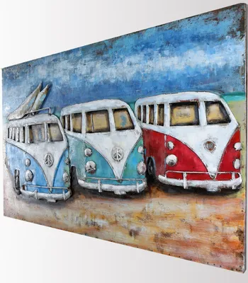 Produktbild von 3D Wandbild Metall VW Bulli Metallbild T1 Bild Handmade Retro Relief 119x78cm