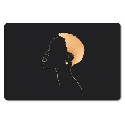 Produktbild von MuchoWow® Schreibtischunterlage Frau - Strichzeichnung - Schwarz - Gold 60x40 cm - XXL Mauspad - Großes Mauspad