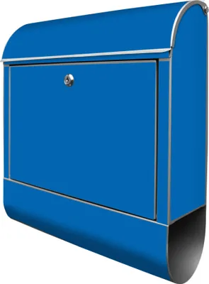 Produktbild von banjado Design Briefkasten Stahl silber mit Zeitungsfach pulverbeschichtet "Signalblau" 38x46x12,5cm & 2 Schlüssel - Postkasten A4 Einwurf inkl. Montagematerial [BK-0020]