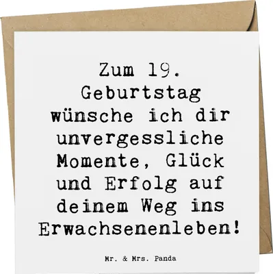 Produktbild von Mr. & Mrs. Panda Grußkarte Spruch 19. Geburtstag Wünsche - Weiß - Geschenk, Glückwunschkarte, Erfolg, Lachen, Erwachsensein, Klappkarte, Glückwunsch, junge Erwachsene