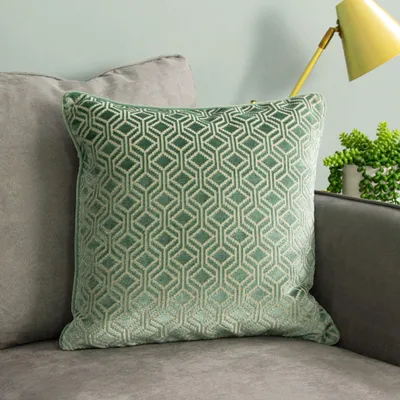 Samt-Jacquard-Kissen 45x45 cm Mint, geometrisches Design
