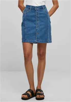 Produktbild von Urban Classics - Damen Organic Stretch Button Jeansrock CLEARBLUE WASHED W32