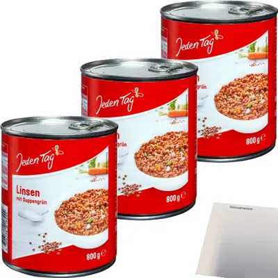 Produktbild von Jeden Tag Linsen mit Suppengrün 3er Pack (3x800ml Dose) + usy Block