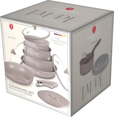 A product box for a cookware set, showing the contents and branding.