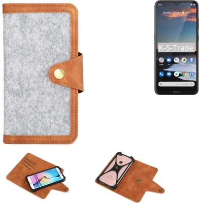 Produktbild von K-S-Trade Handyhülle kompatibel mit Nokia 5.3 Schutzhülle Filz-Hülle Kunst-Leder hellgrau braun (1x)