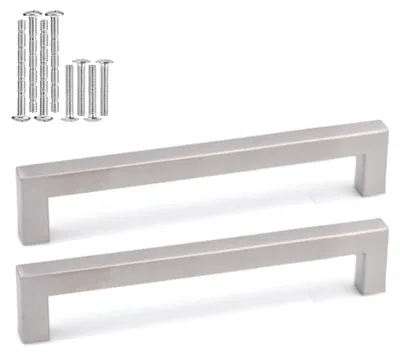Produktbild von Möbelgriffe Silber, 96 mm Lochabstand, 2 Stück Küchengriffe mit 8 Schrauben, Türgriffe für Schublade, Küchenschränke, Kleiderschrank