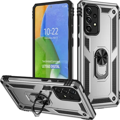 Image de Étui pour Samsung Galaxy A73 5G étui de protection militaire double couche avec support d'anneau et support Argent