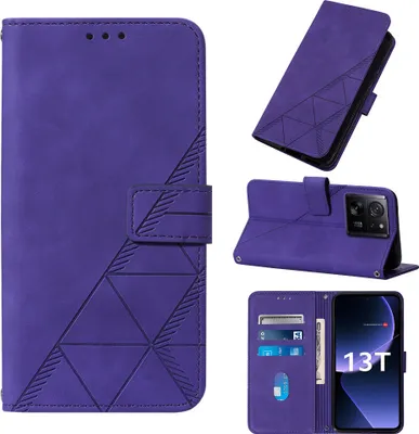 Produktbild von Hülle für Xiaomi 13T / 13T Pro /Redmi K60 Ultra Prägung Flip Leder Kartenfächer Schutzhülle mit Ständer Lila