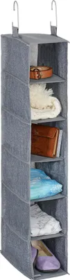 Image de Porte-vêtements avec fonction de suspension, 6 compartiments, revêtement en tissu, dimensions (H x L x P) : 92 x 15,5 x 30 cm, 2 crochets, gris