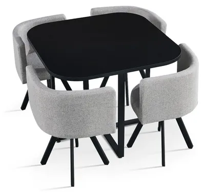 Image de MENZZO Table carrée 90cm avec 4 chaises gain de place Oslo Noir et Tissu Gris