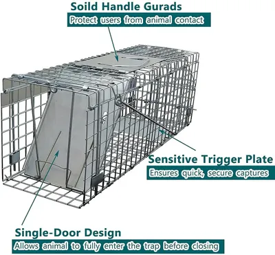 Immagine prodotto di Trappola viva di grandi dimensioni per animali - Gabbia di cattura rispettosa degli animali - Adatta per conigli e scoiattoli - Per catturare e rilasciare - 61 x 19 x 21 cm - Grigio chiaro