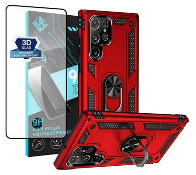 Produktbild von Armor Outdoor Handyhülle für Samsung Galaxy S22 Ultra Handy Panzer Case Schutzhülle mit 9H Displayglas Displayschutz Farbe: Rot