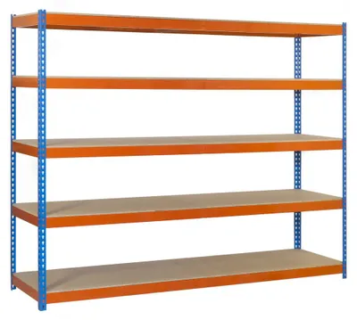 Image de Etagère Sans Vis Simonforte 1504-5 Chipboard Bleu/orang/bois Bleu/orange/bois 2000x1500x450 - Simonrack