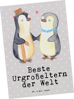 Produktbild von Mr. & Mrs. Panda Postkarte Pinguin Beste Urgroßeltern der Welt - Grau Pastell - Geschenk, Grußkarte, Geburtstag, Ansichtskarten, Kleinigkeit, Ansichtskarte, Geschenkidee