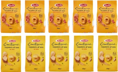 Produktbild von Testpaket Barilla Emiliane Tortellini al Prosciutto mit rohem Schinken - Cappelletti con Carne mit Fleisch ( 10 x 250g ) Nudeln mit ei
